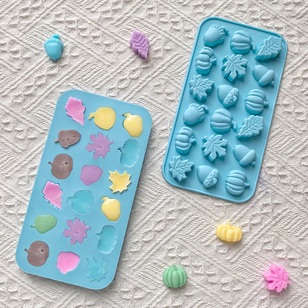 1 Stück 18 Hohlräume (Kürbis, Nuss, Blatt) geformte Silikon-Backform DIY-Antihaftform, verwendet für Gummis, Pralinen, Süßigkeiten