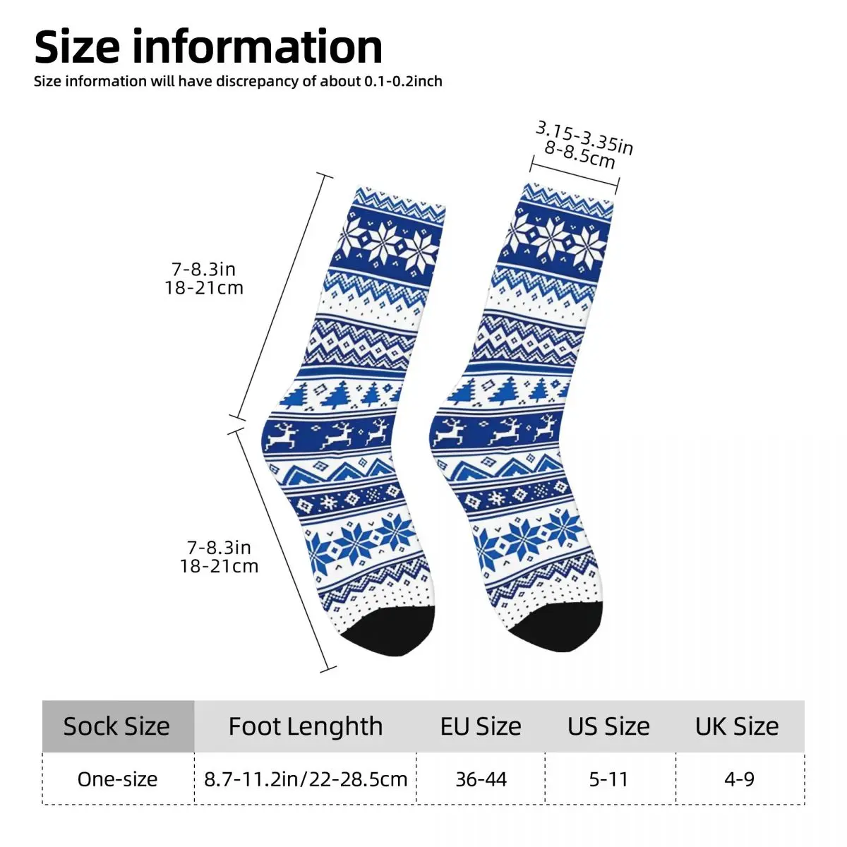 Nordic Scandinavian Winter Blue Deer Socks Men's Women's Polyester Fashion Christmas Socks Spring Summer Autumn Winter Socks