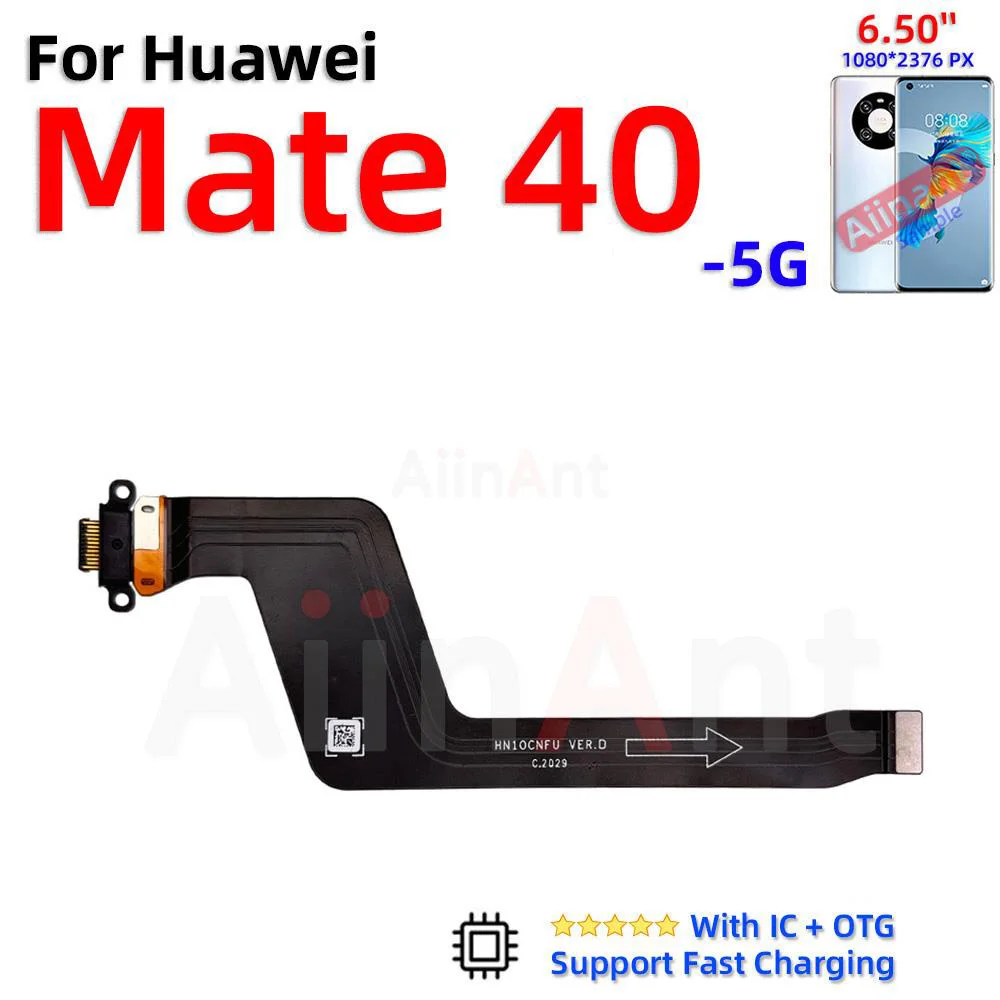 Aiinant USB Charger Dock Connector Port Charging Board Flex Cable For Huawei Mate 20 20X 30 40 40E Lite Pro RS Sim Phone Parts