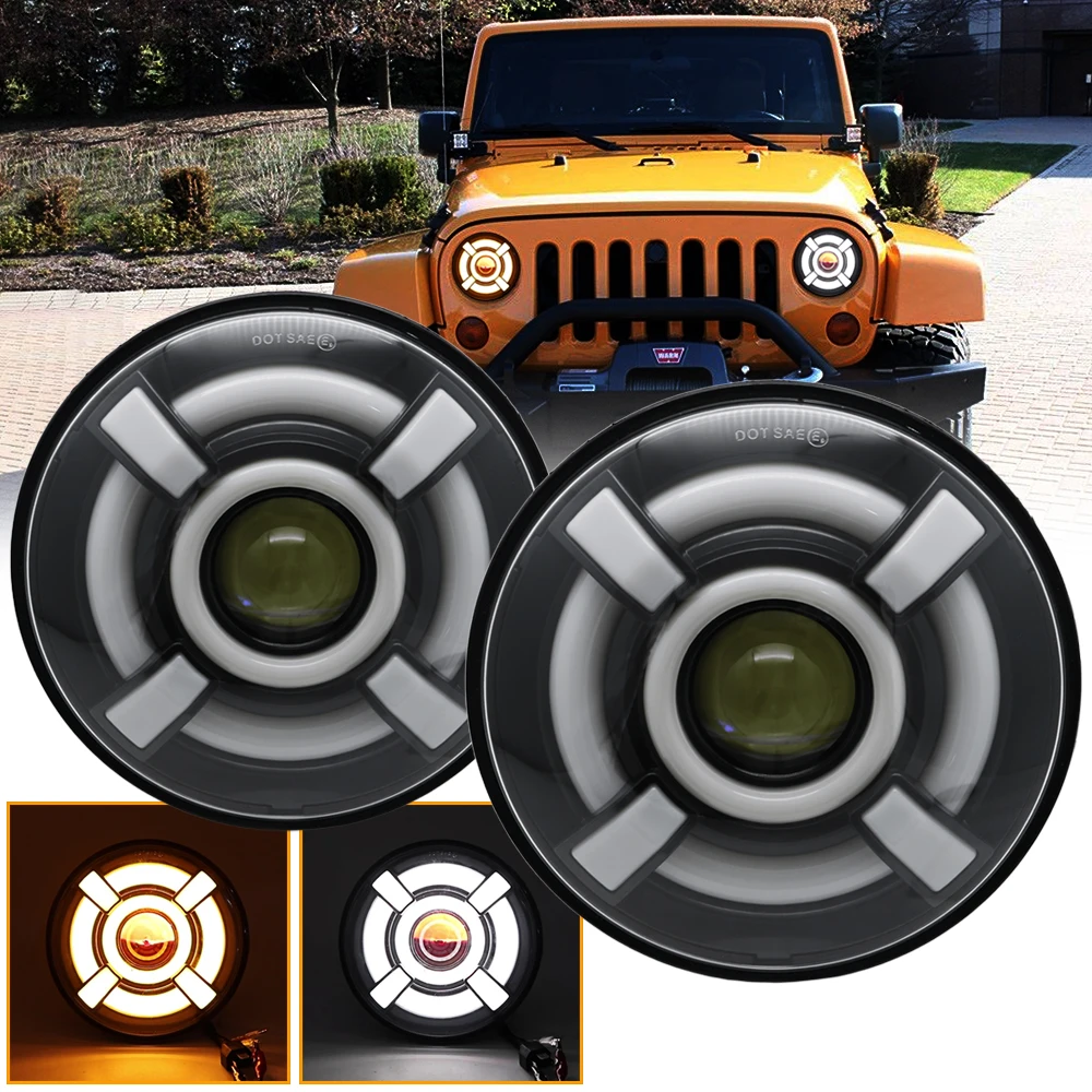 

Dual Halo Angel Eyes 7'' inch LED Headlight For Jeep Wrangler JK JKU TJ LJ 1997-2018 H6024 Bulb LED Headlamp & Turn Signal & DRL