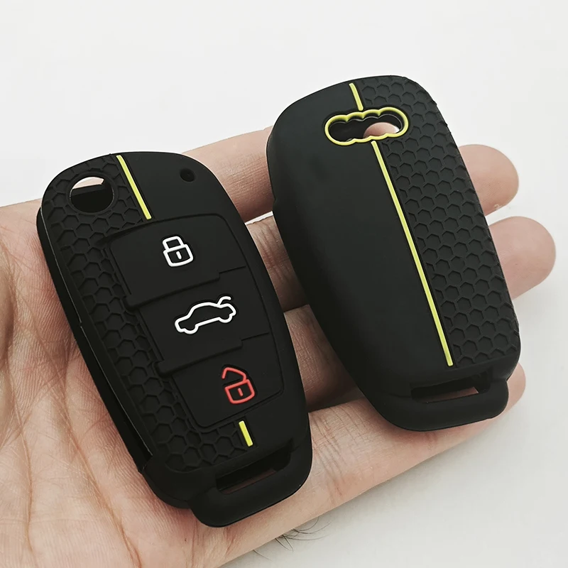 1個 シリコン製キーケースカバーシェル アウディ A4 B7 A6 C6 4F 8V A3 8P A1 A3 Q7 アクセサリー 車のリモートキーホルダー 3ボタン用