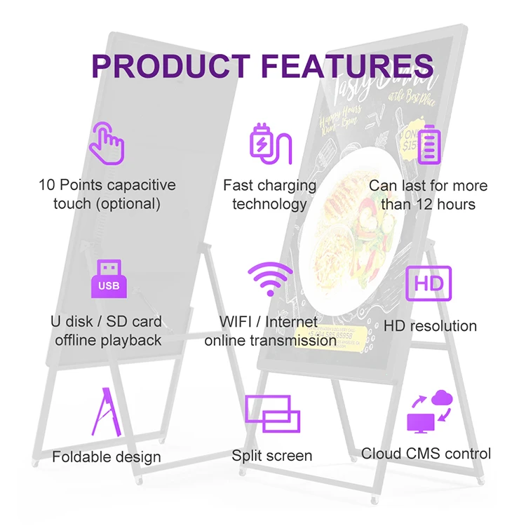 55 Inch Indoor Floor Standing Vertical Ultra Thin Movable Portable Android Digital Signage Display Stand
