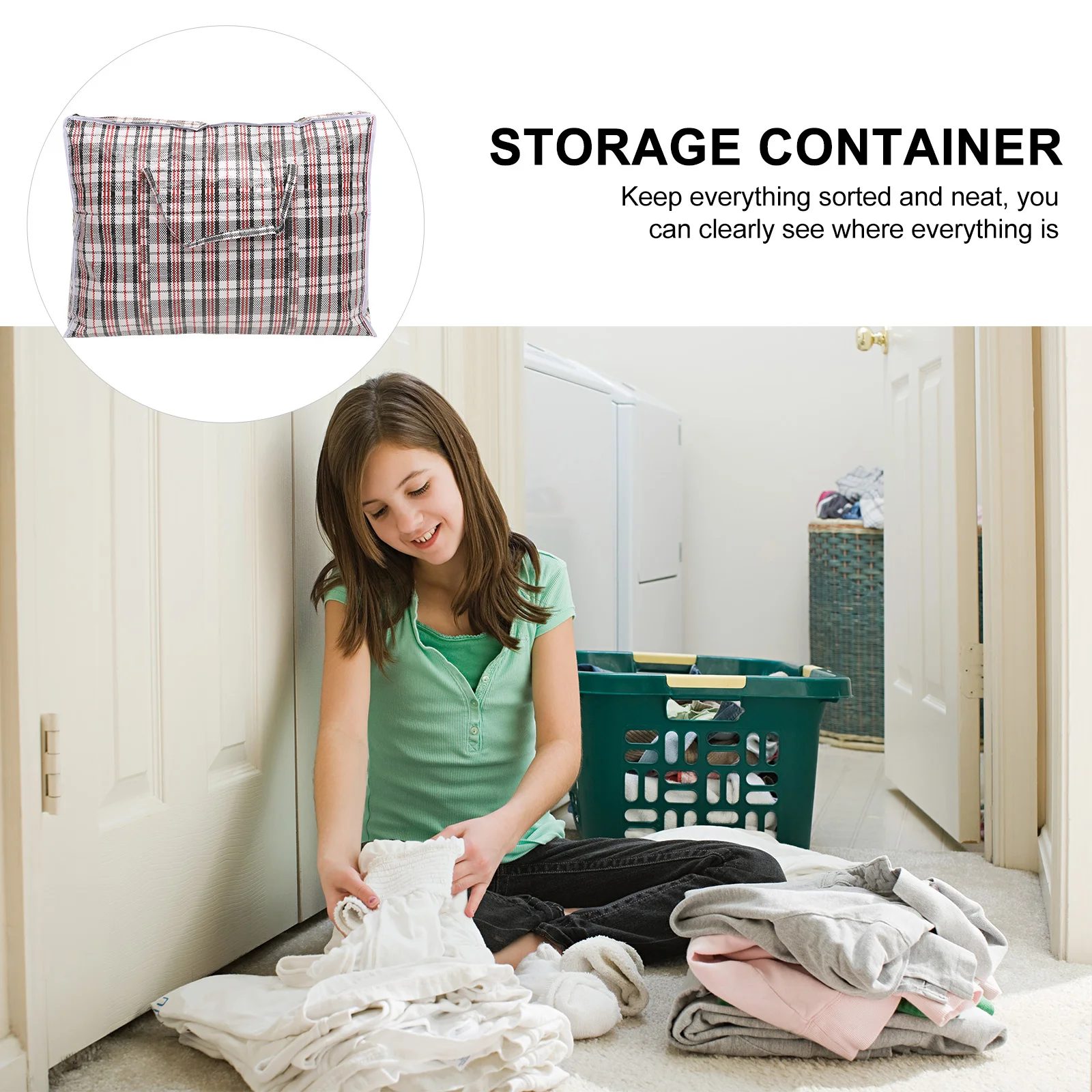 

2pcs Large Capacity Laundry Storage Bags Plaid Pattern Quilt Organizer Bedding Blankets Clothes Home Hotel Dorm Comforter Bag