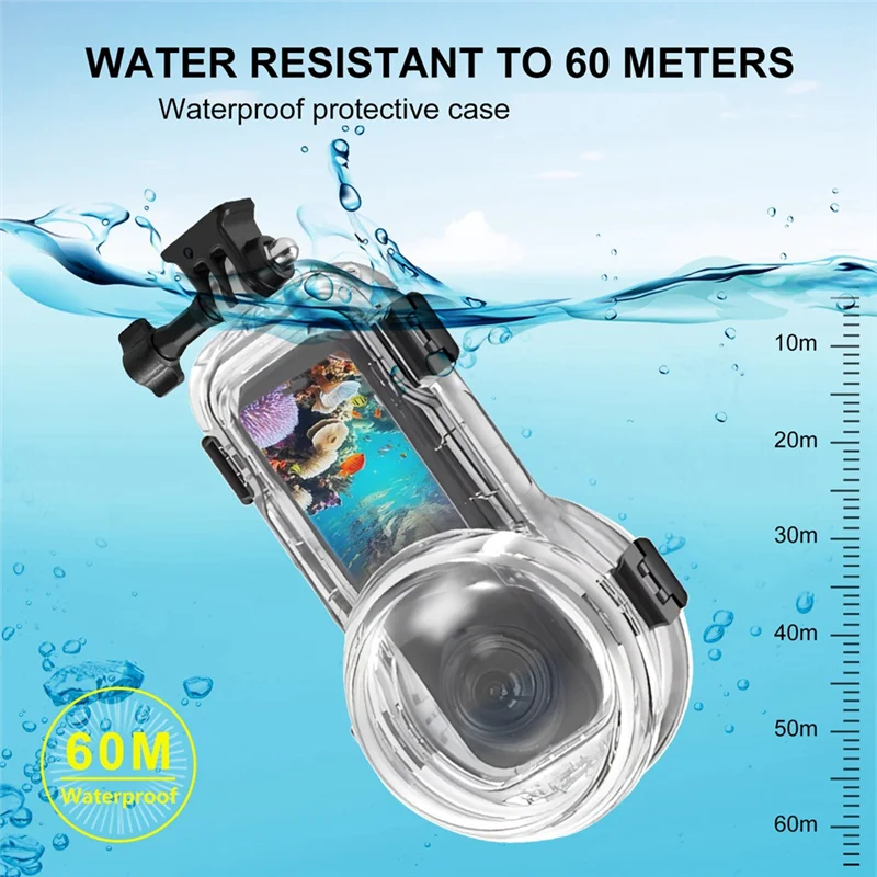 

A33T-Transparent Shell Waterproof Diving Case For Insta360 X5 Sports Camera,60M Underwater Housing