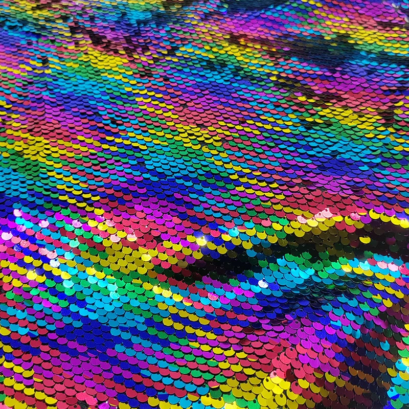 Buon tessuto di paillettes arcobaleno lucido con squame di sirena da 5MM, accessori per abbigliamento, cucito abito da discoteca Sexy fai da te/stanza di nozze/natale