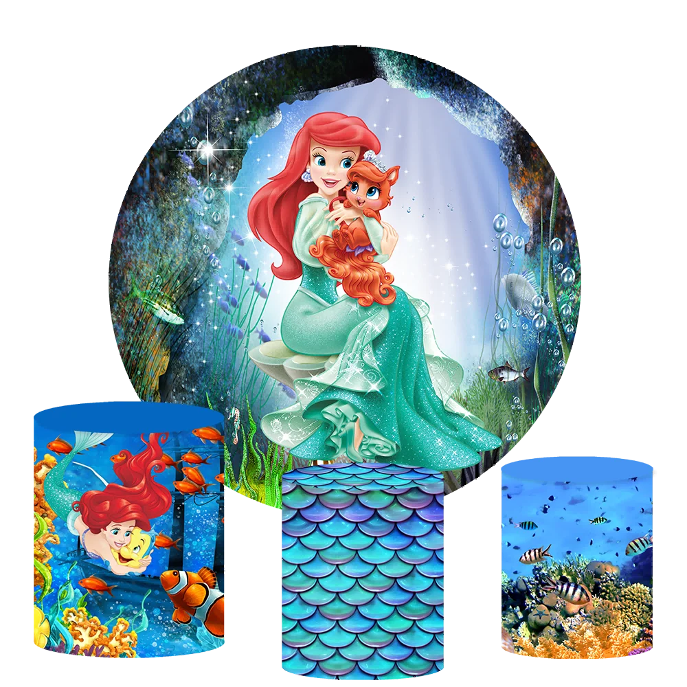 Русалка принцесса детский душ круглый фон Дисней индивидуальный фон для дня рождения для девочек Декор для мероприятия Крышка цилиндра