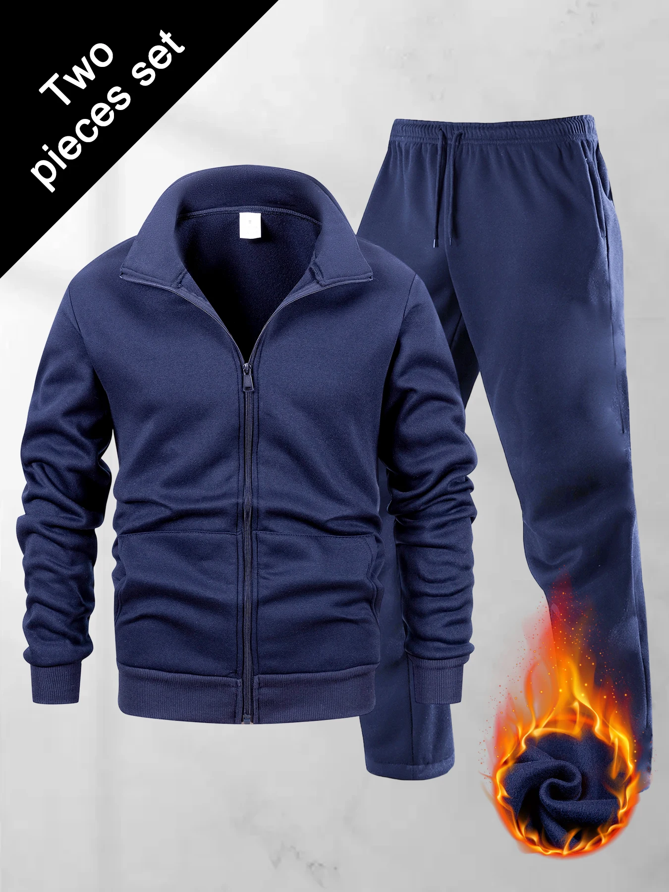 

Men's Autumn Warm Tracksuit High Quality Jogging Jacket Sweatpants 2-piece Set Solid Color Casual Daily Sportswear Male Clothing