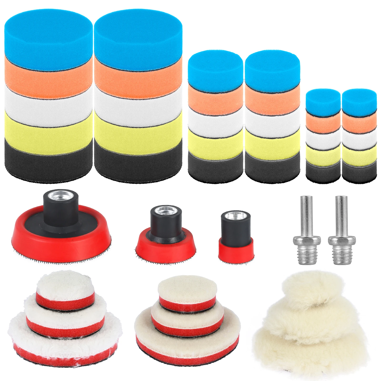 Car Foam Drill Polishing Pad Kit, 1/2/3inch Detail Polishing Buffing Pad Mix Size Car Detailing Kit with 5/8-11 Thread Backing p