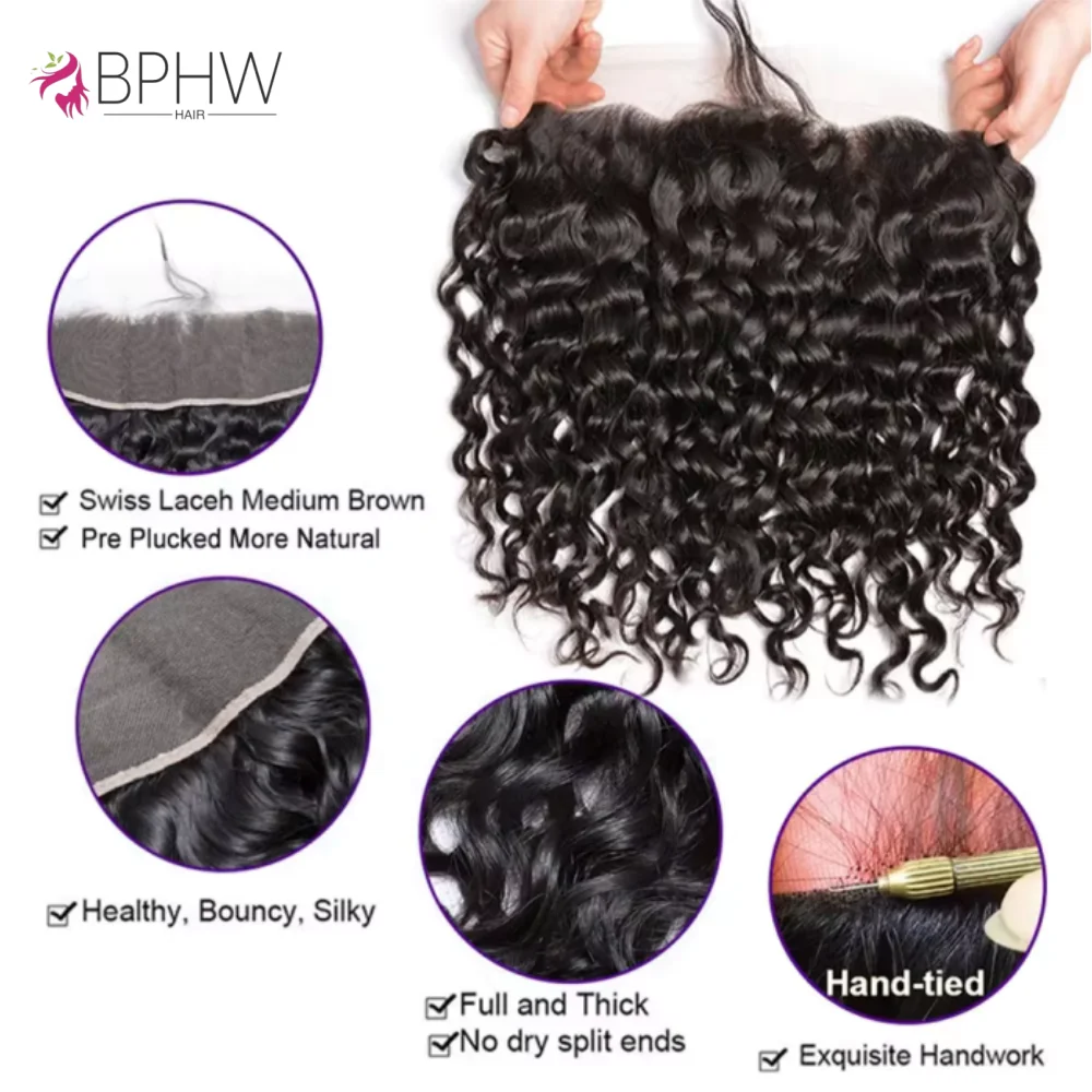 Ear to Ear 13x4 Lace Frontal Water Wave 4x4 Closure Only Water Wave Pre Plucked Swiss Transparent 100% Remy Human Hair BPHW Hair