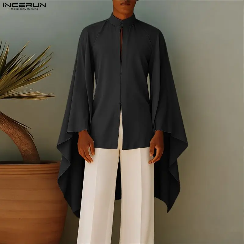 INCERUN الرجال قميص بلون الوقوف طوق مضيئة طويلة الأكمام الرجال الملابس الذكور العباءات الشارع الشهير فضفاض موضة ملابس الرجال عادية #3