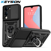 KEYSION Shockproof Armor Case for VIVO Y04 Silicone+PC Slide Camera Lens Protection Ring Stand Phone Back Cover for VIVO Y29s 5G