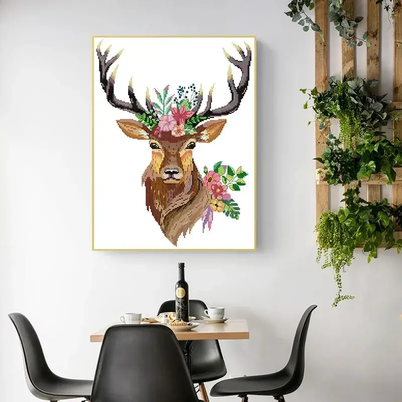 

Diy животных узор цветы голова оленя набор для вышивки крестом 14ct 11ct графит холст ткань игла и нить вышивка Рождественский декор