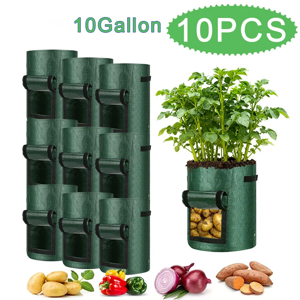 6-Pack Garden Potato Planting Bags 26.5L/37.85L with Flip Cover And Handle Heavy-Duty Vegetable Planting Pots for Tomatoes Fruit