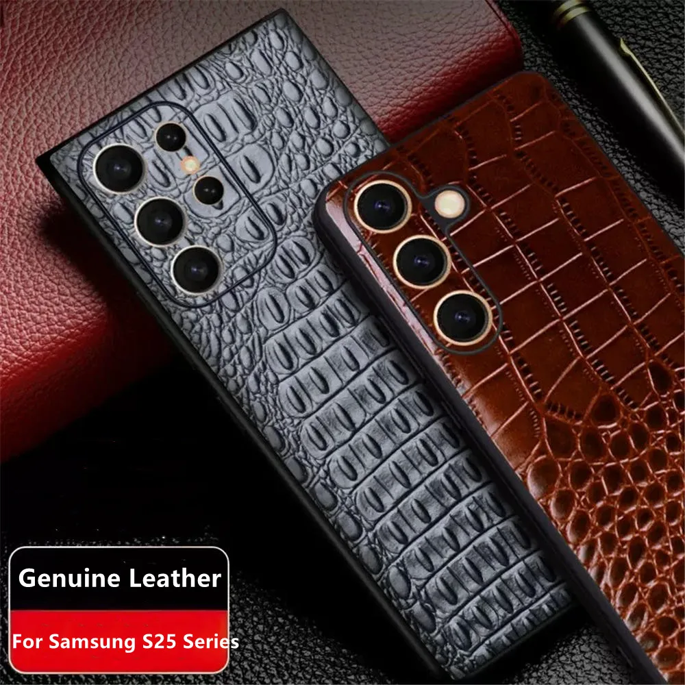 Genuine Leather Crocodile Case for Samsung Galaxy S25 S25 Ultra Business Back Cover