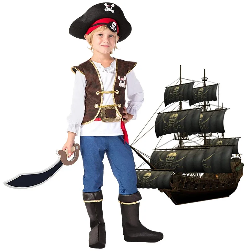 

Пиратские костюмы на Хэллоуин, праздничная вечеринка, костюм для косплея пиратов и моряков для мальчиков и девочек, костюм, наряд