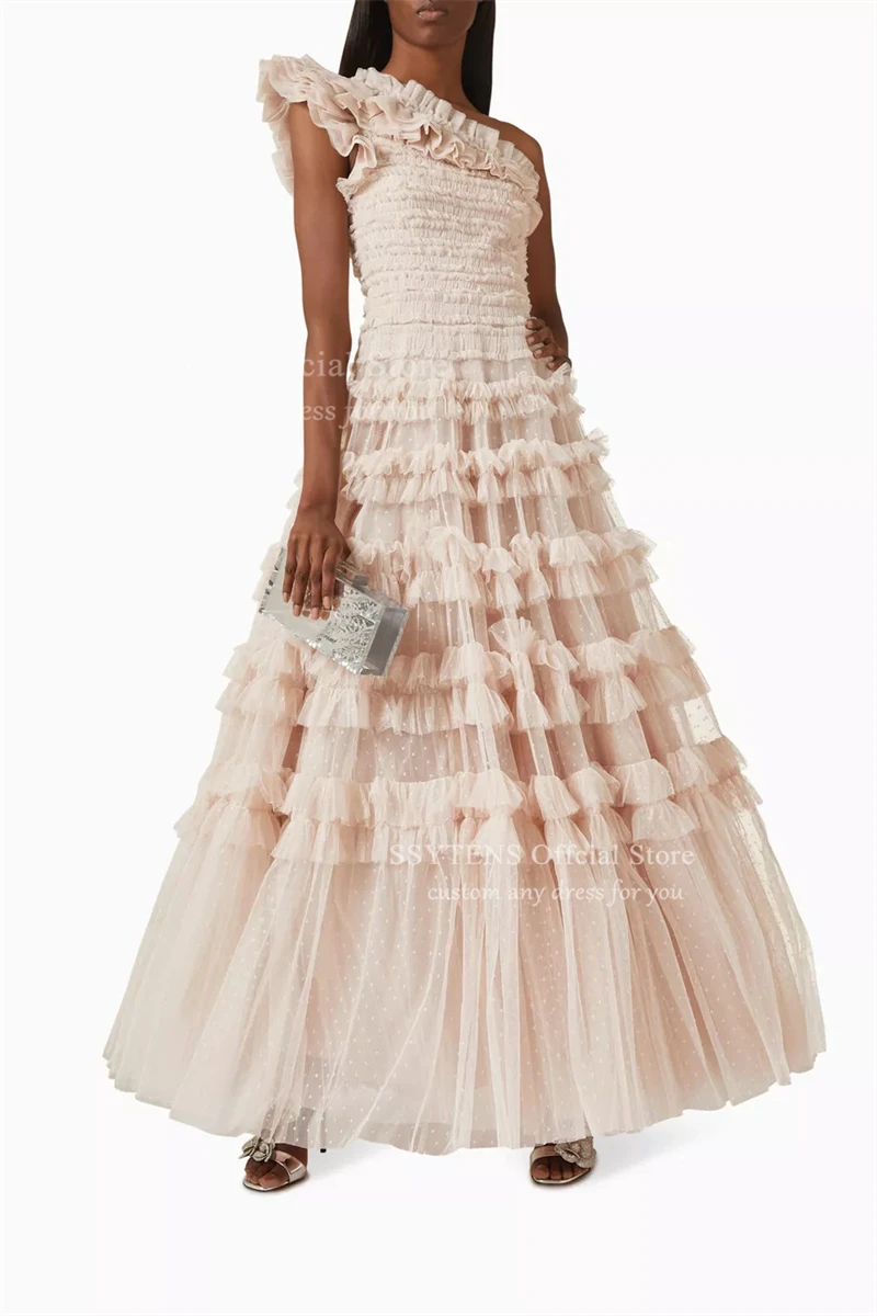 SSYTENS robes de soirée de bal élégantes robe formelle en Tulle à pois plis en filet à plusieurs niveaux a-ligne de luxe une épaule robe de soirée personnalisée