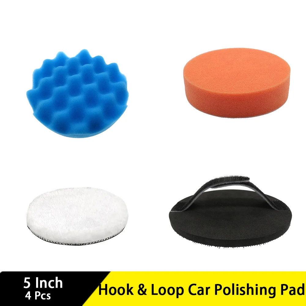 5 Inch Hook & Loop Car Polishing Pad 4 Pcs with Wool Polishing Pad Hand Buffer Polisher for Polishing and Waxing Car Boat Trucks