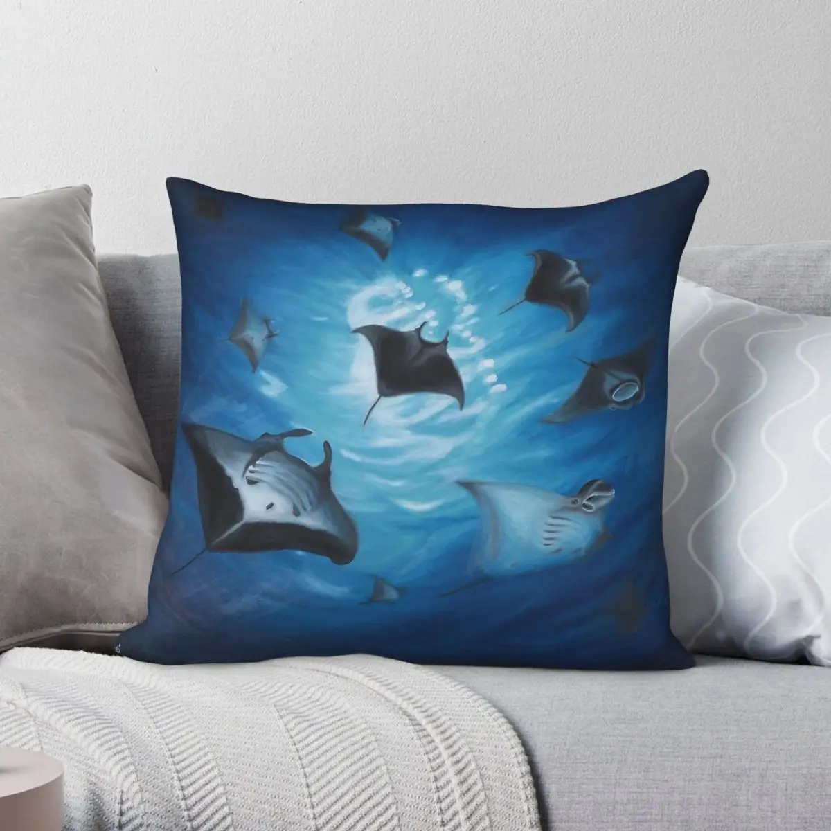 Manta Rays Square Pillowcase Polyester Linen Velvet Pattern Zip Decor Pillow Case Home Cushion Cover