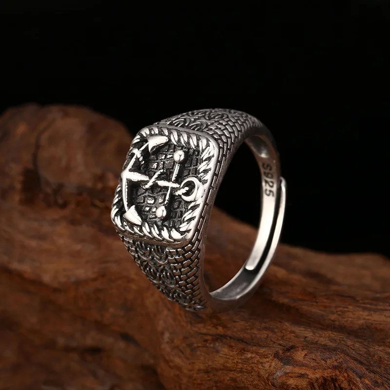 

BOCAI S925 Кольца-подвески из стерлингового серебра для мужчин и женщин Ретро Классический корабль с рисунком якоря Модные модные ювелирные изделия оптом