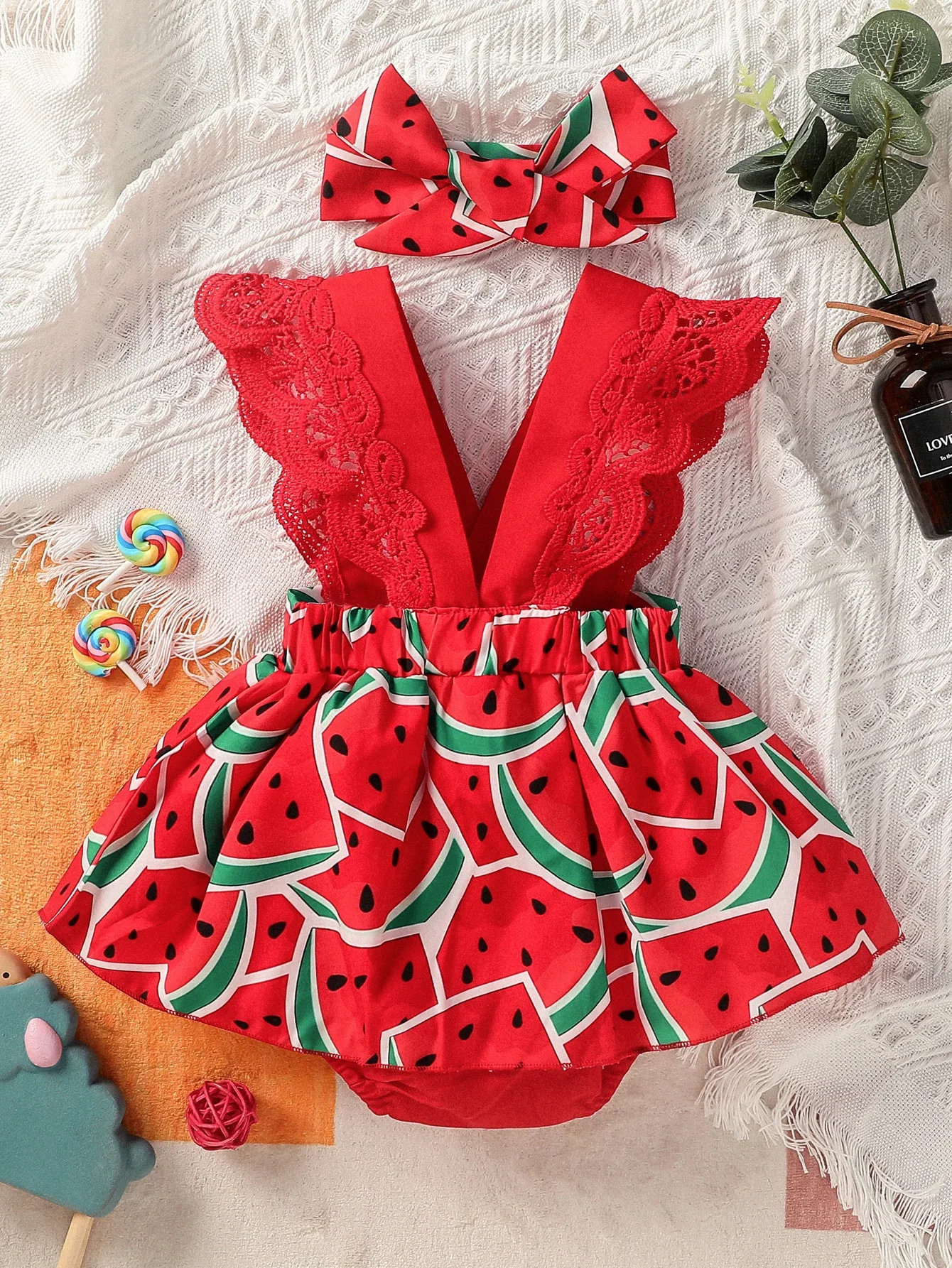 

Newborn Baby Girl Summer Sleeveless Watermelon V Neck European and American style Princesses Dress
