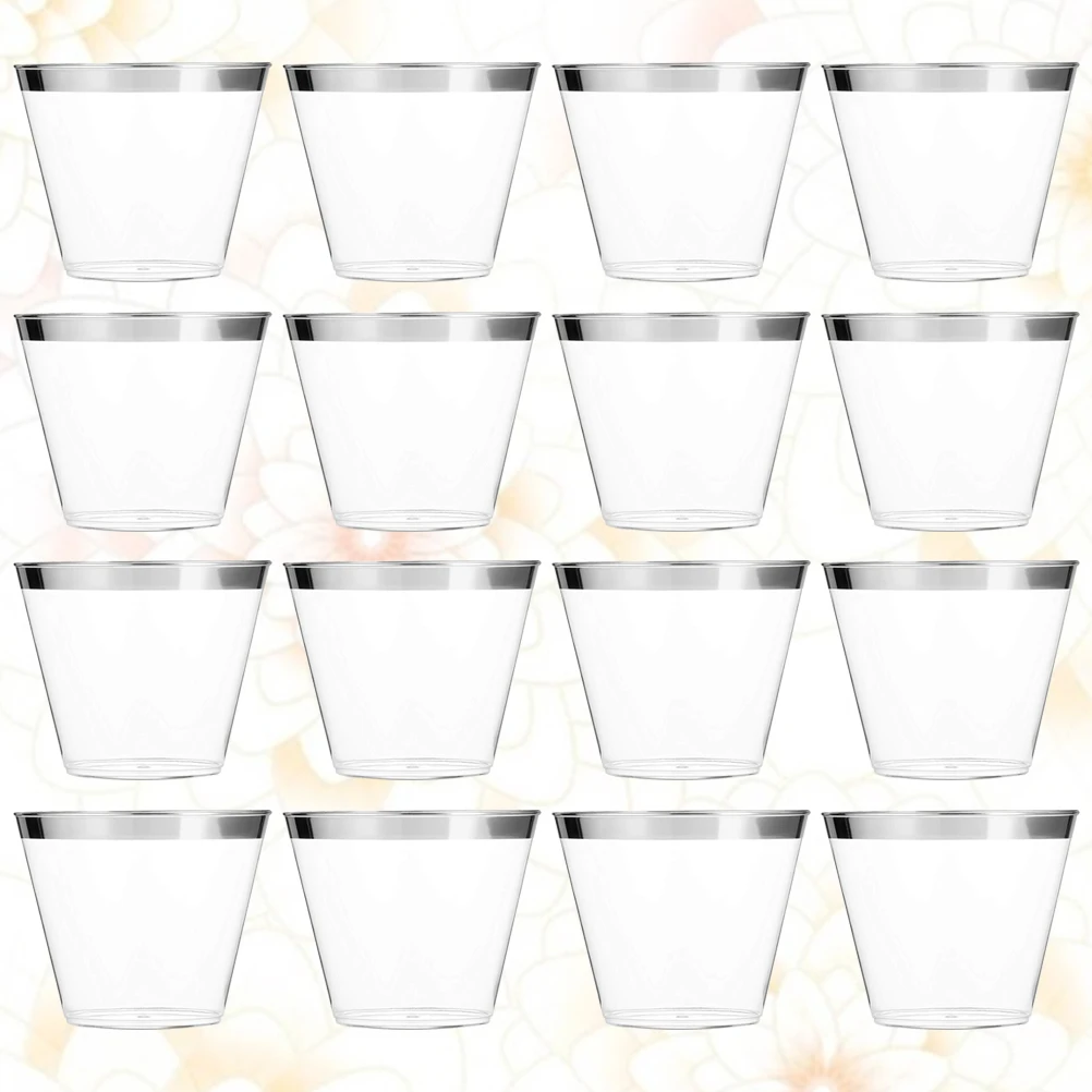 

50 Pcs Plastic Cups Large Tableware Party Props Capacity Party Tableware Wedding Supplies Food Grade Safe Bronzing Edge