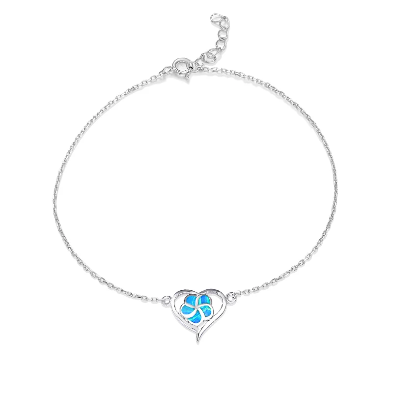 MYOP-925 Sterling Silver Heart-Shaped Flower Opal Pulseira, estilo simples, moda personalizada, festa de verão