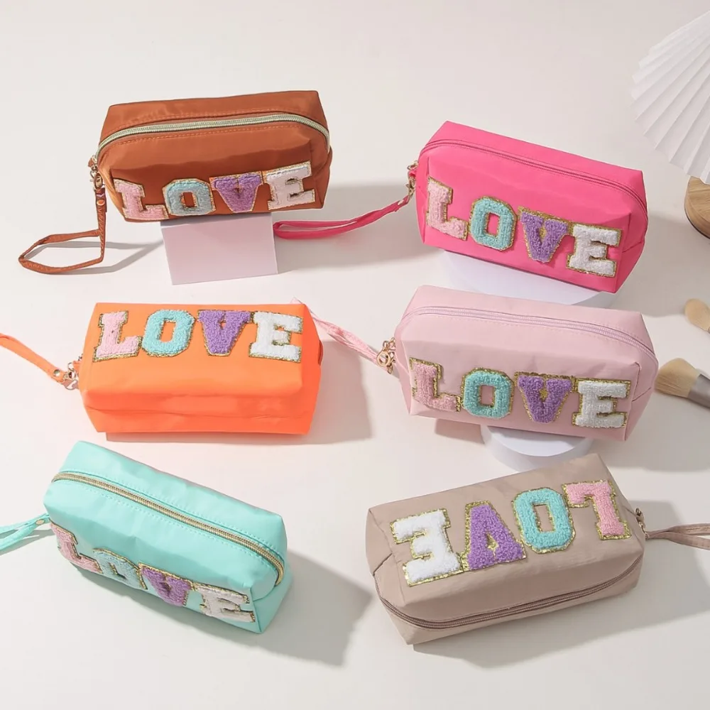 

LOVE Embroidery Cosmetic Bag Waterproof Large Capacity Toiletries Storage Bag Carry-on Multifunction Travel Wash Bag Shopping