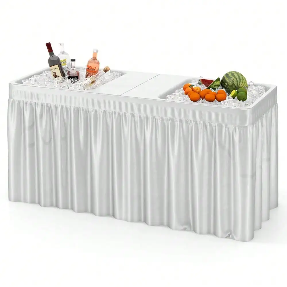 

5 FT Foldable Ice Table with Double-Sink Detachable Table Skirt Chilling Table