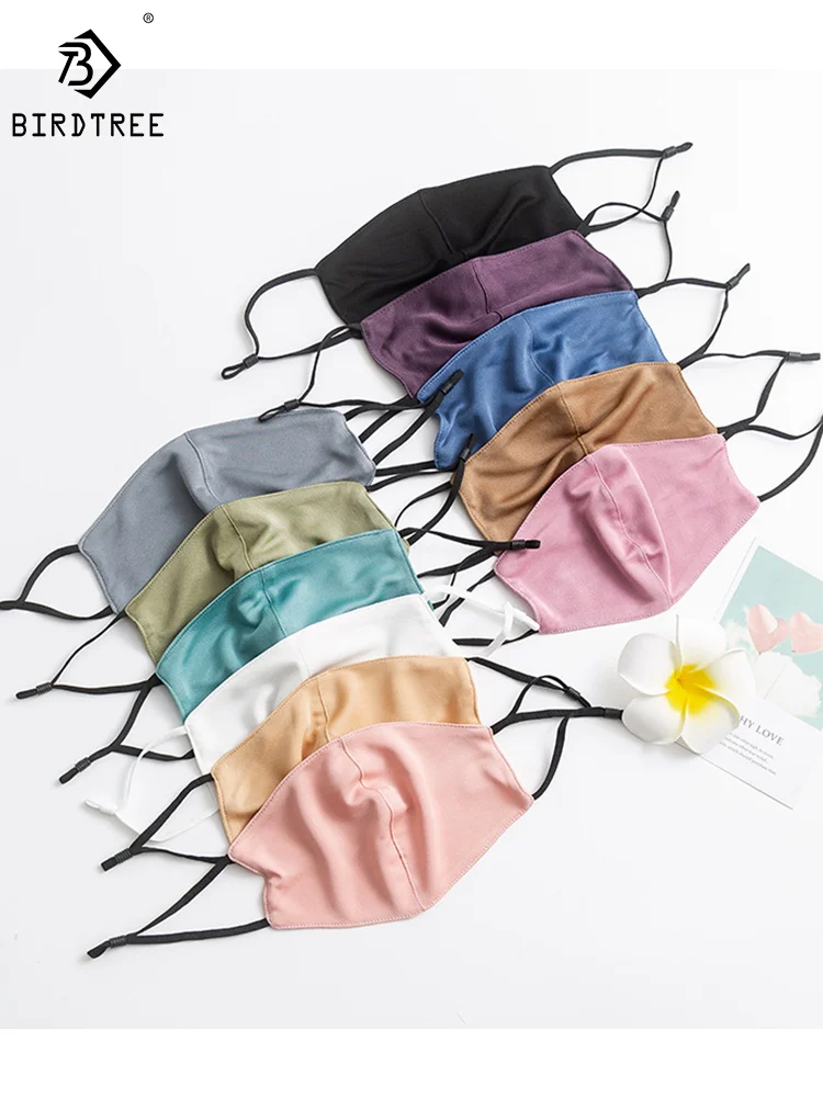 Maschera a prova di sole antipolvere in vera seta a doppio strato Birdtree, maschera colorata caramella antivento, adatta sia per uomo donna A43869QM