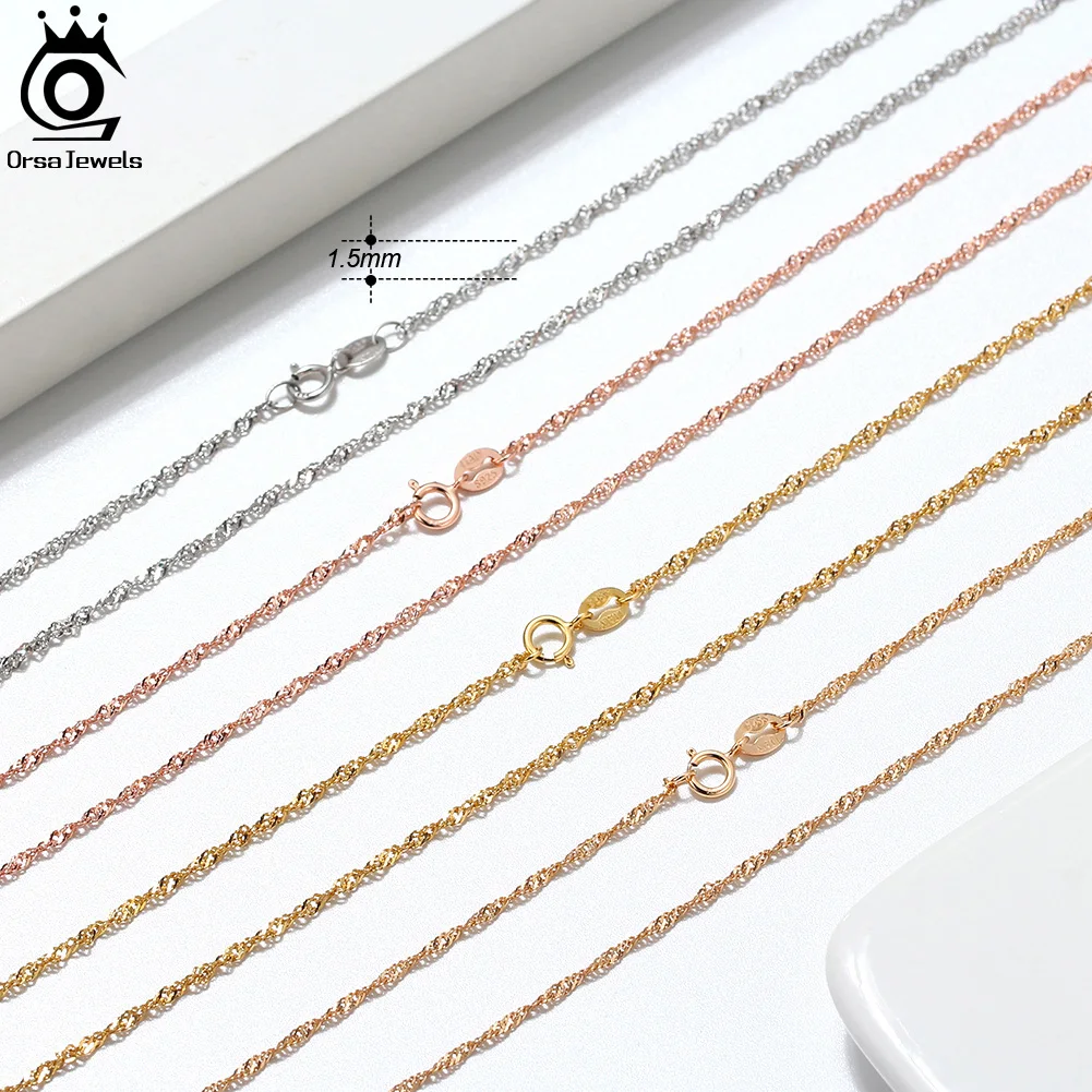 

ORSA JEWELS ширина 1,5 мм, сингапурская витая цепочка, ожерелье из стерлингового серебра 925 пробы, хип-хоп, классический стиль, поворотная цепочка-колье SC02