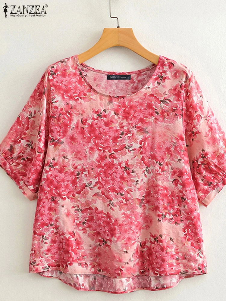 ZANZEA Bohemian ดอกไม้พิมพ์เสื้อ 2025 ผู้หญิงวินเทจเสื้อฤดูร้อนสไตล์วันหยุดเสื้อลําลอง O-คอแขนสั้น Blusas