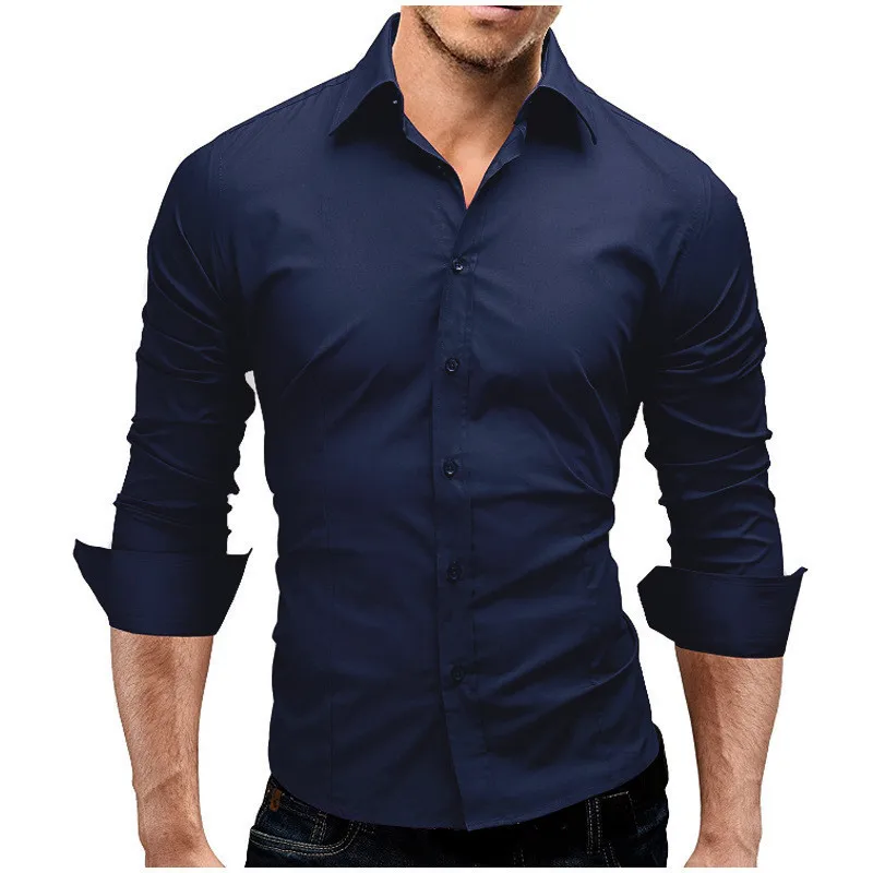 Cross-border AliExpress Foreign Trade Men's Shirt New Solid Color Simple Formal Wear Fashion Slim Long-sleeved Shirt Wholesale