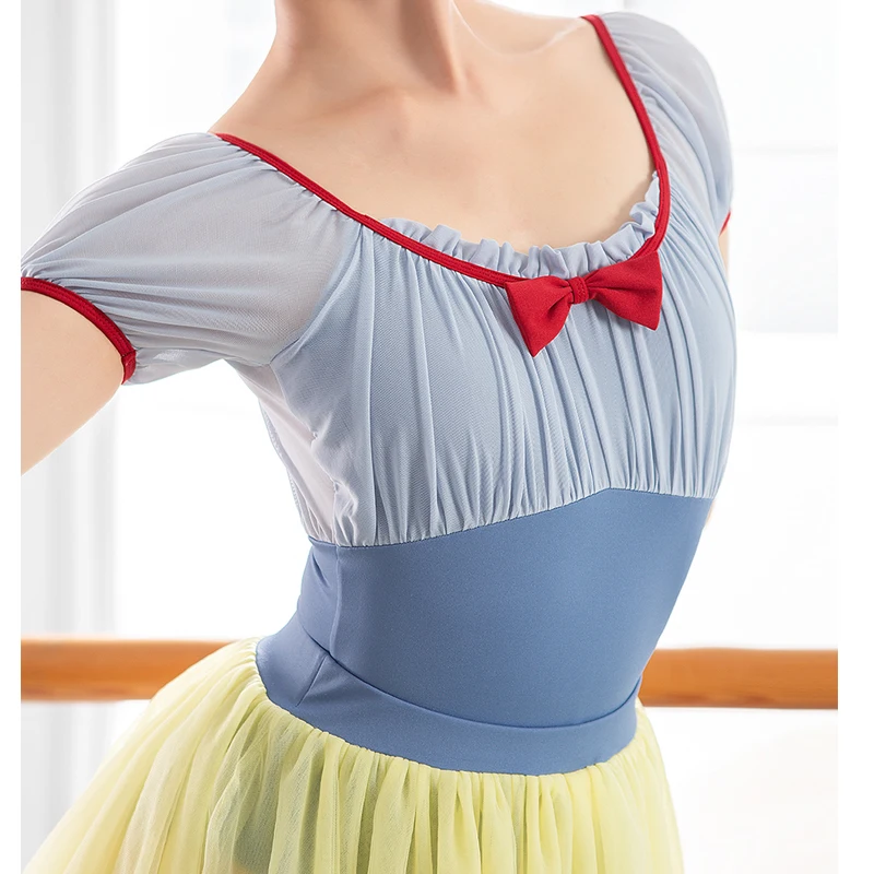 Snow White Leotard Puff Short Sleeve Dancewear Female Ballet Clothes Ballerina Leotard Blue Swimsuit Sparkly Outfit Girls