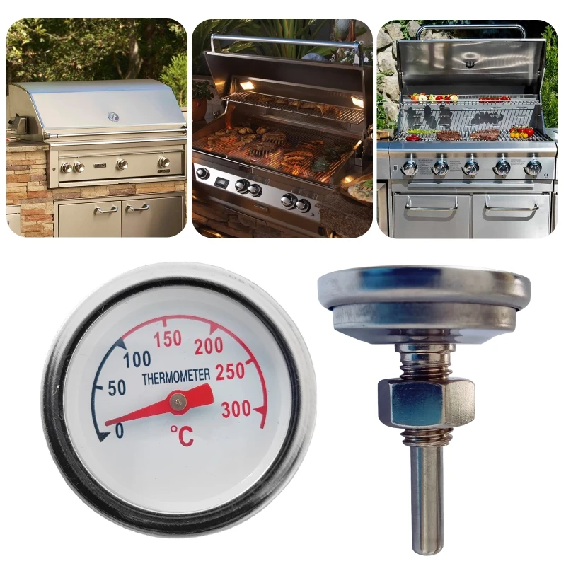 BBQ Smoker Grill Temperature Gauge BBQ Thermometers Cooking Foods Probe Grilling Oven Kitchen Accessories Metal Material M6CE