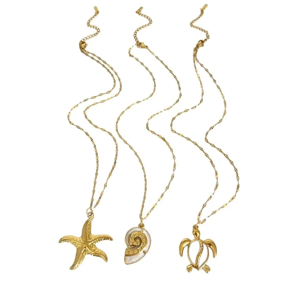 Collar con colgante de estrella de mar de esmalte blanco, elementos oceánicos, diseño de concha de tortuga, temperamento Retro