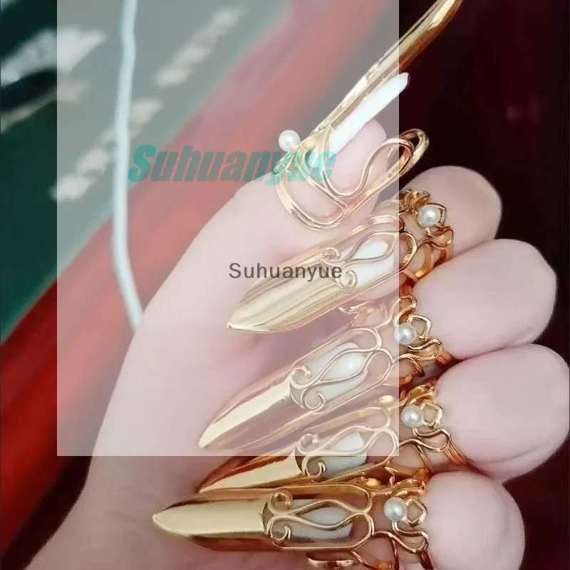 Set de 5 piezas de anillos para uñas, cubierta protectora diaria para la punta de los dedos, anillo de moda, joyería para uñas postizas de stiletto largo, regalo