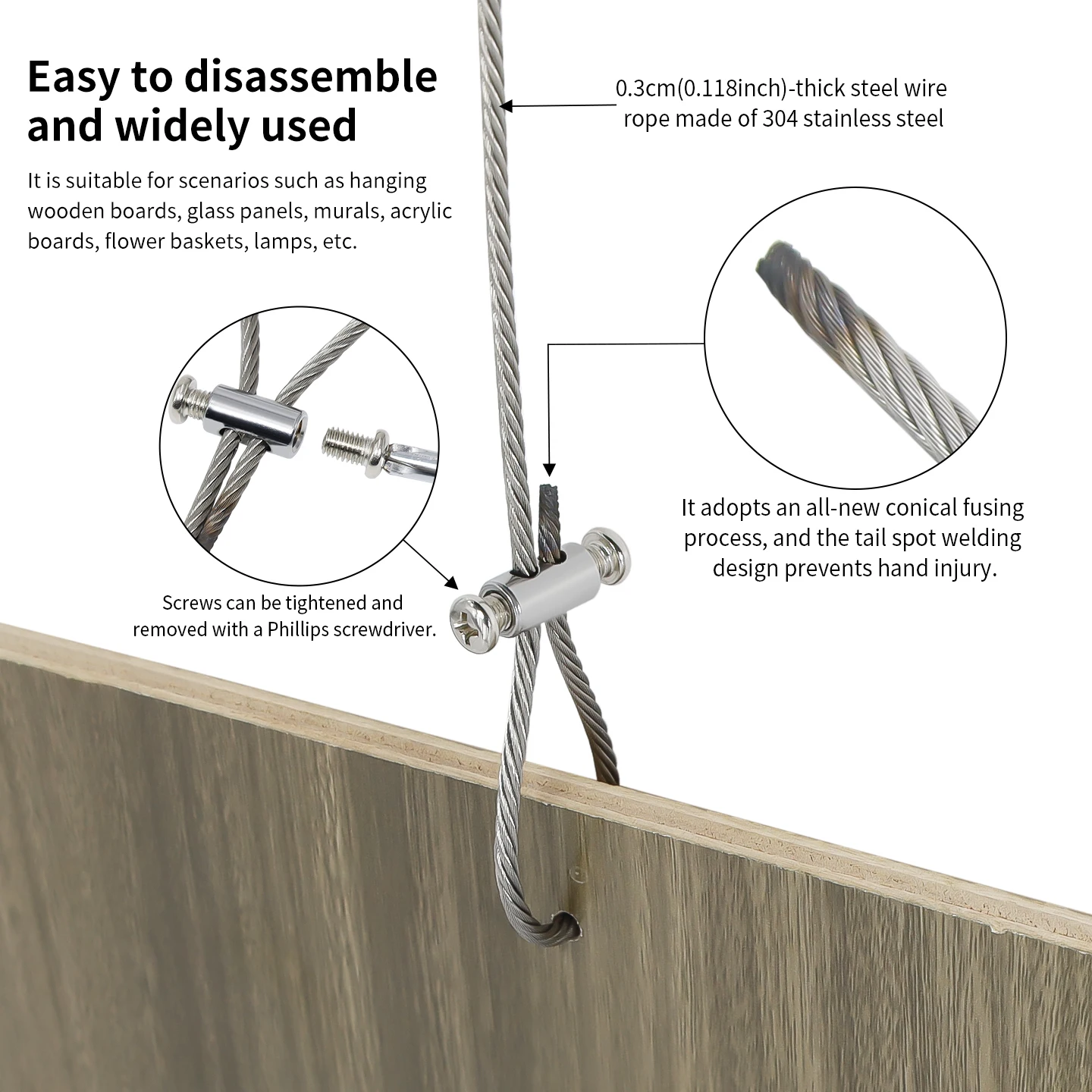 طقم طلاء معلق على كابل من الفولاذ المقاوم للصدأ 3 مم 304، حبل معدني قابل للتعديل، يمكن استخدامه لإصلاح تركيبات الإضاءة/لوحات الإعلانية المعلقة #3