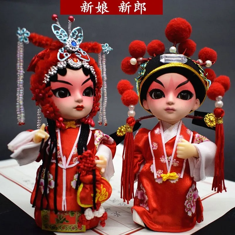 Chinese Style Silk Figurine Beijing Handcraft Peking Opera Mask Ornament Court Doll Collectible Statue Tabletop Display Shelf
