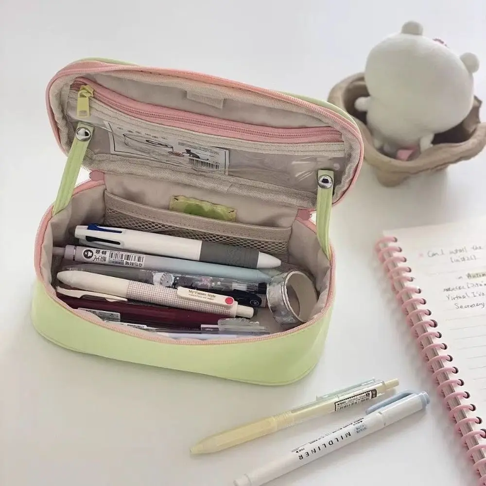 Cute Four Leaf Clover Pen Bag with Zipper Cartoon Pencil Case Large Capacity Gift Stationery Bag Students Supplies