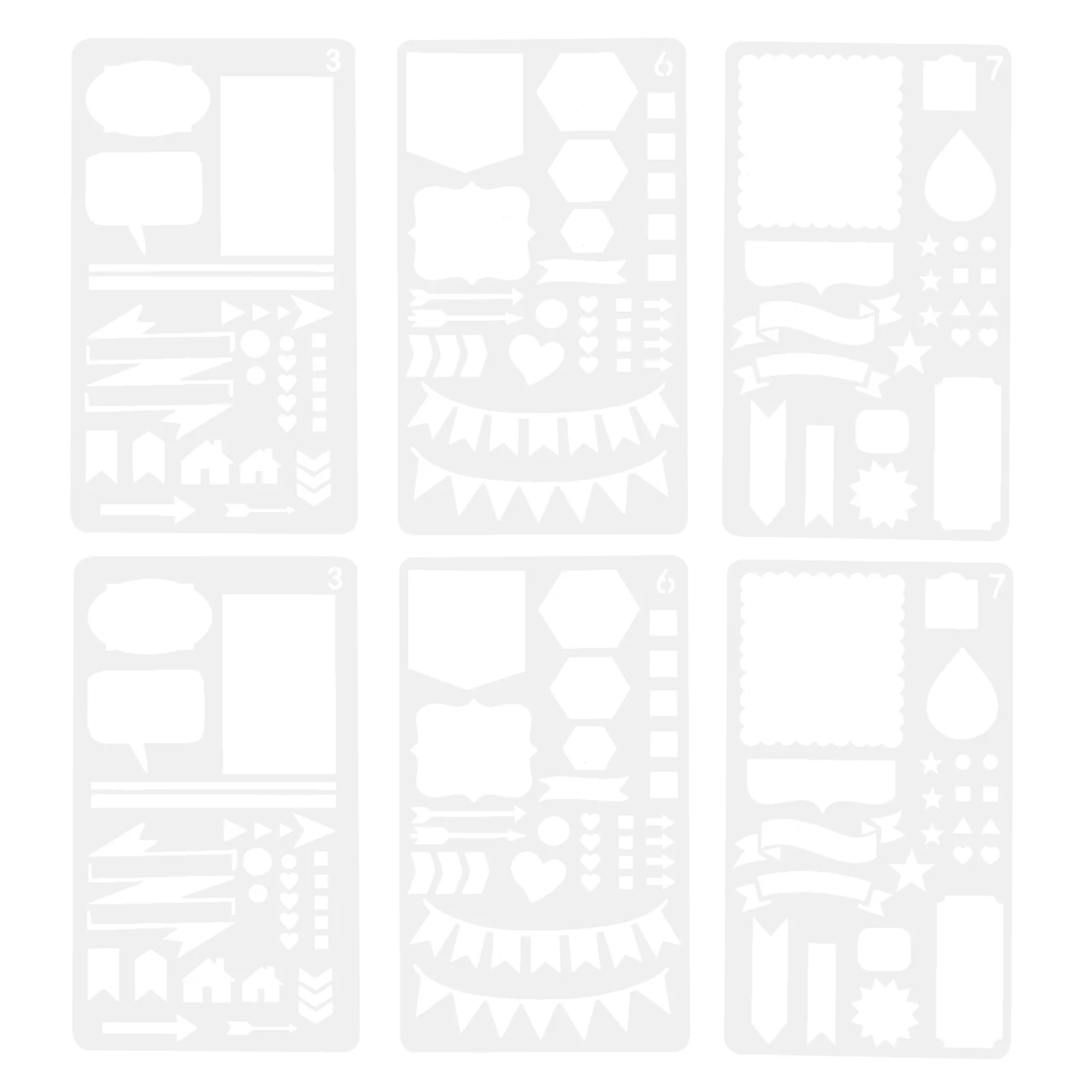 6 Pcs Handbook Painting Template Planner Stencils Hollow-out Templates for Journaling Account DIY Notebook Supplies White