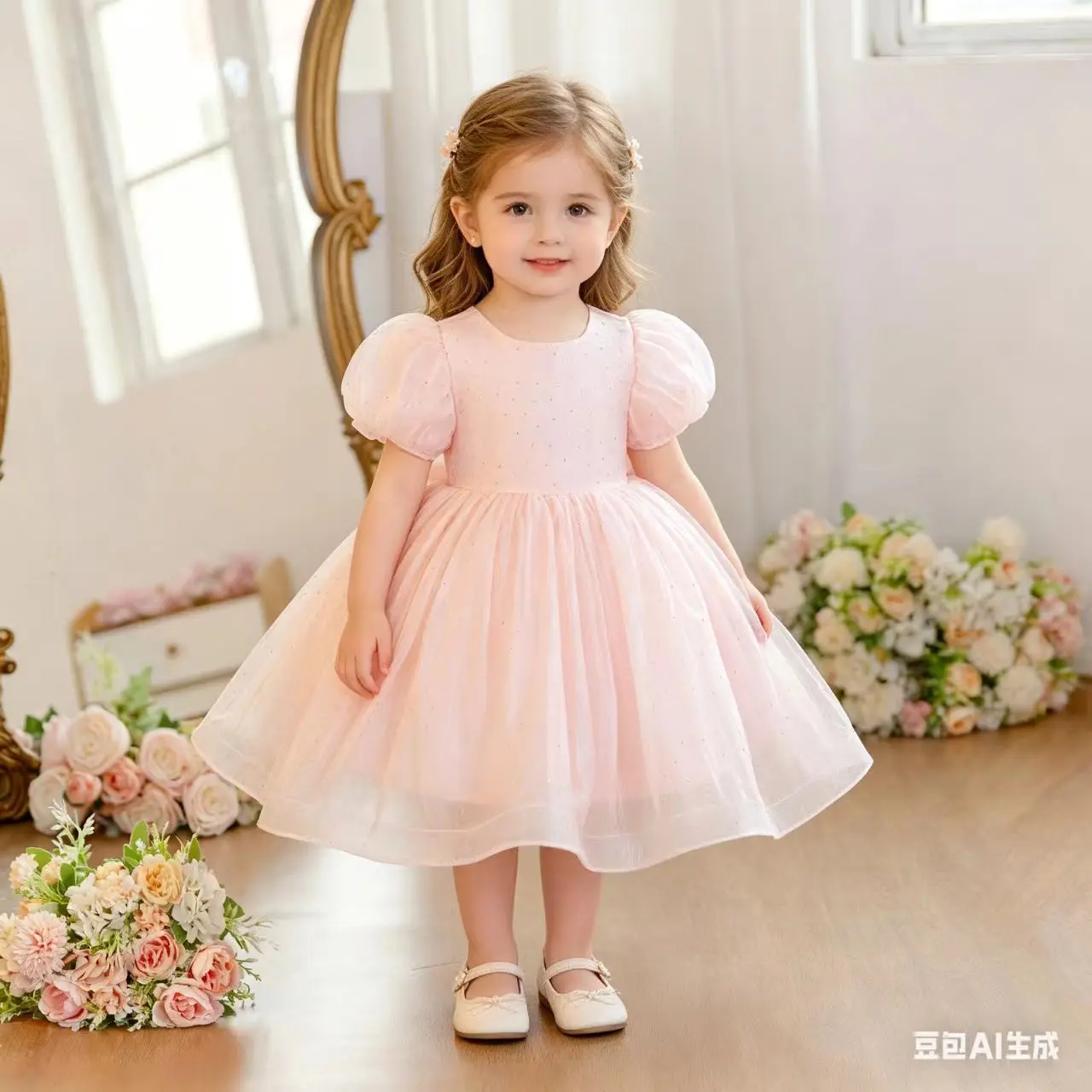 HETISO Summer Kids' Dresses Puff Sleeve Baby Girl Birthday Princess Casual Gown Children Princess Gift 1-6 Years