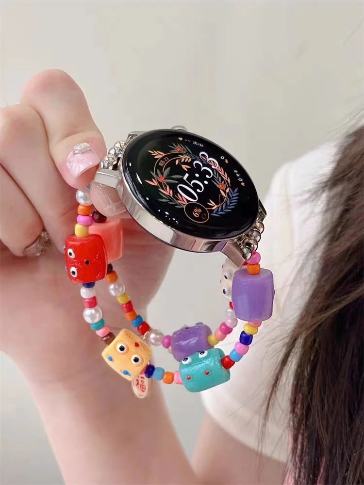 20 22 Cartoon Resin Strap for Samsung Galaxy Watch Active 3 4 5 Classic 40/44 41/45mm Beading Chain Band for Huawei GT 3 42/46mm