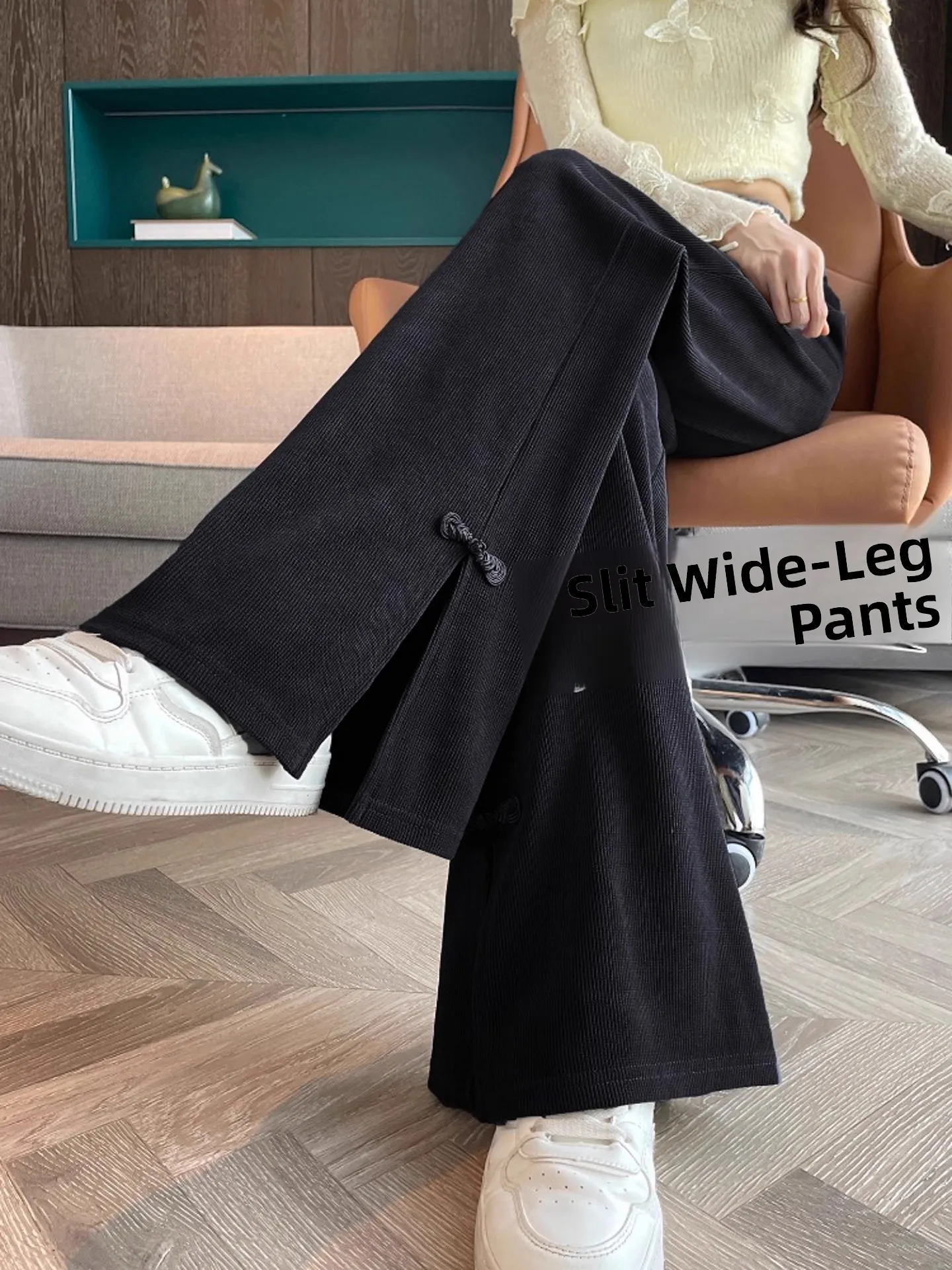 

Women's Fce Lined Flared Pants Autumn Winter Warm Casual Thiened Velvet Split High Waist Wide Leg Trousers