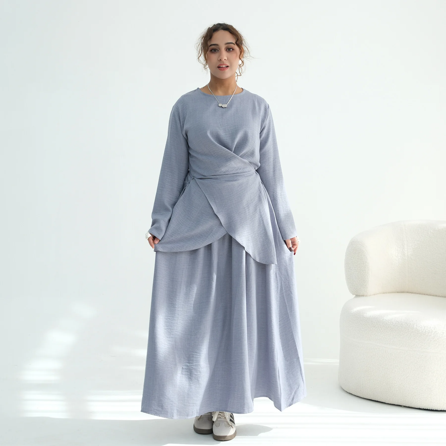 Muslimische Frauen Schnüroberteile und Rock 2-teiliges Set Ramadan Dubai Abaya Türkei Kaftan Eid Outfits Islam Femme Musulmane Ensembles