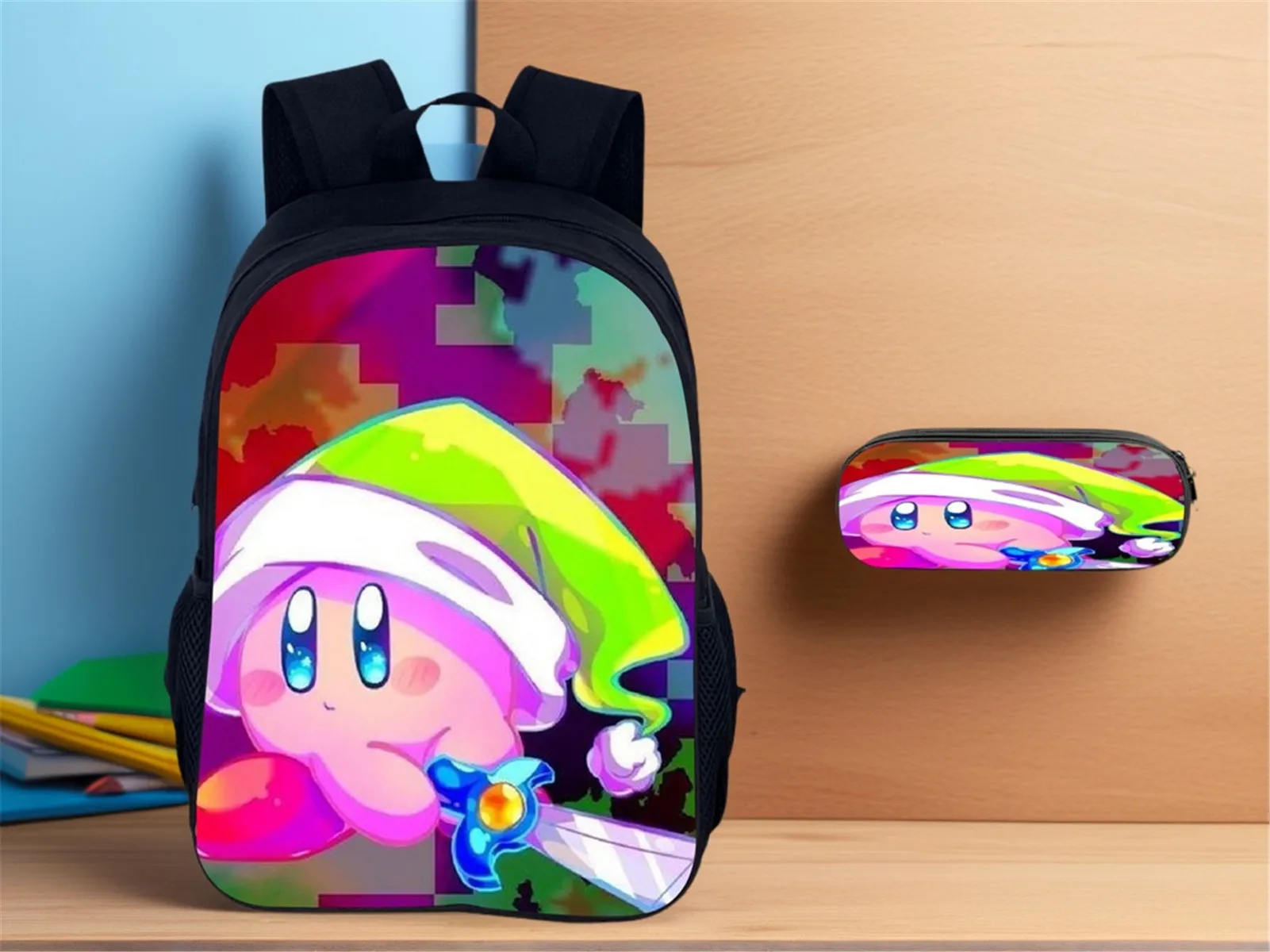

Elementary Kid School Book Bag with Pencil Case Set,Kirby 2 in 1 Lightweight Backpack