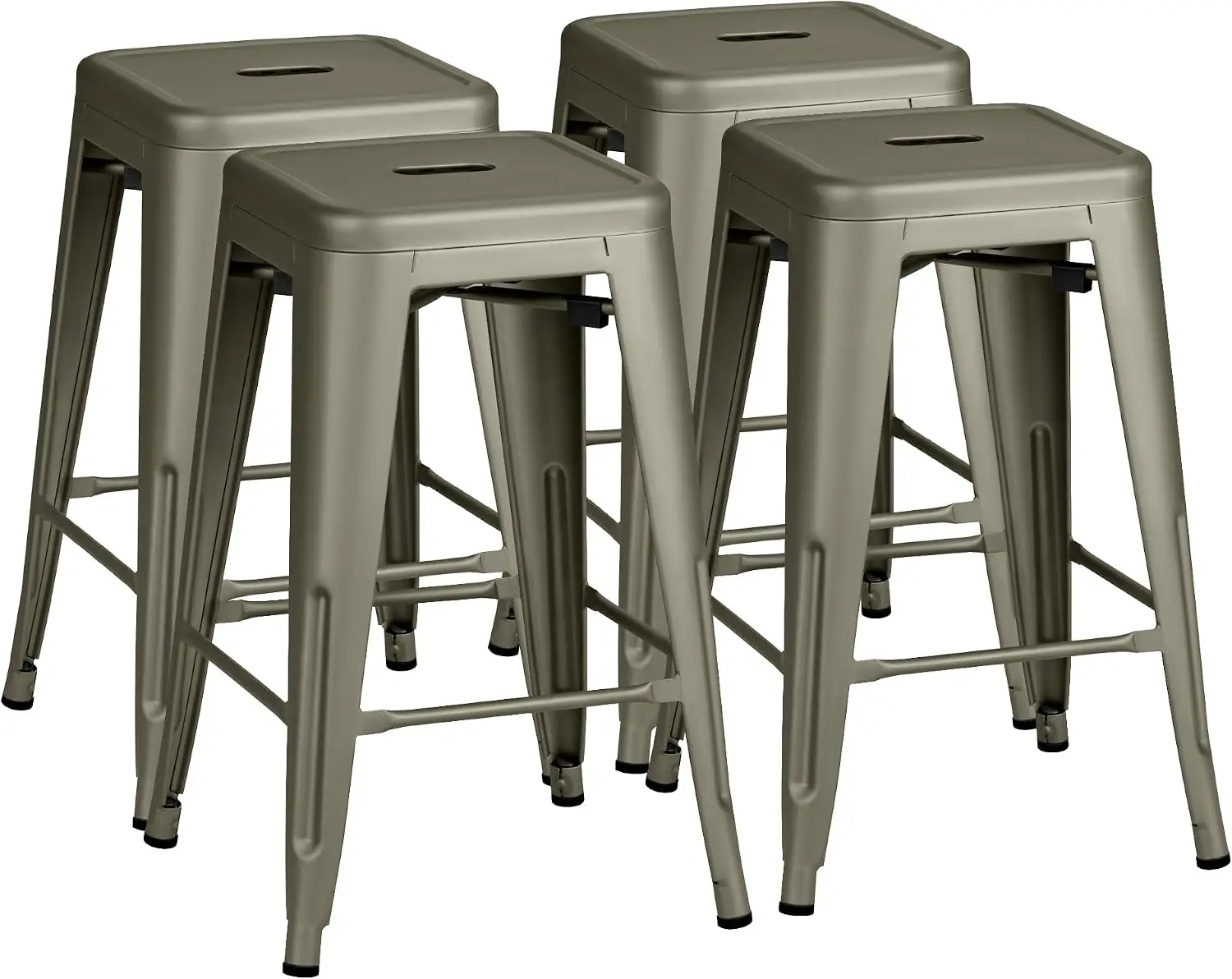 24 Inch Metal Bar Stools Set of 4, Counter Height Bar Stools Height High Backless Stools Industrial Stackable Bar Chairs for Dining Room Kitchen Indoor Outdoor Stools Bar Chairs (Gun)
