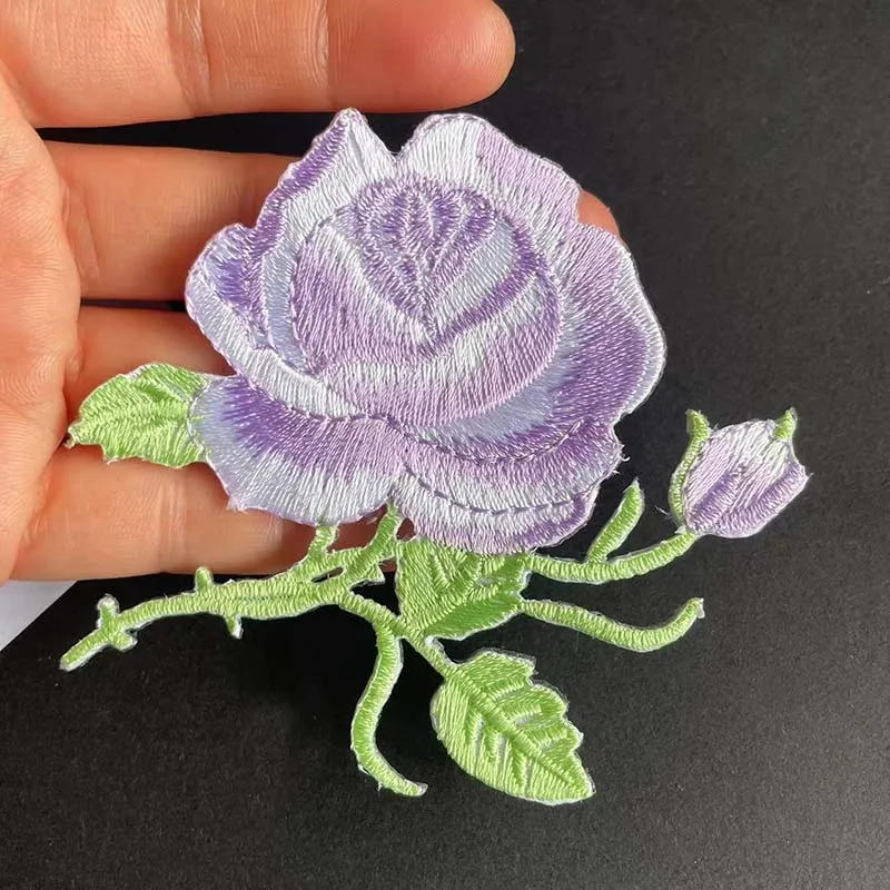 6 Stück/Stoff-Blumen-Applikationen, thermoklebende Kleideraufkleber, Rosen-Stickerei-Aufnäher zum Aufbügeln, Dekoration für Kleidung, Jeans – Detail 5