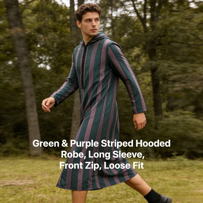 2026 Autumn New Color-block Striped Long Muslim Robe Hoodie