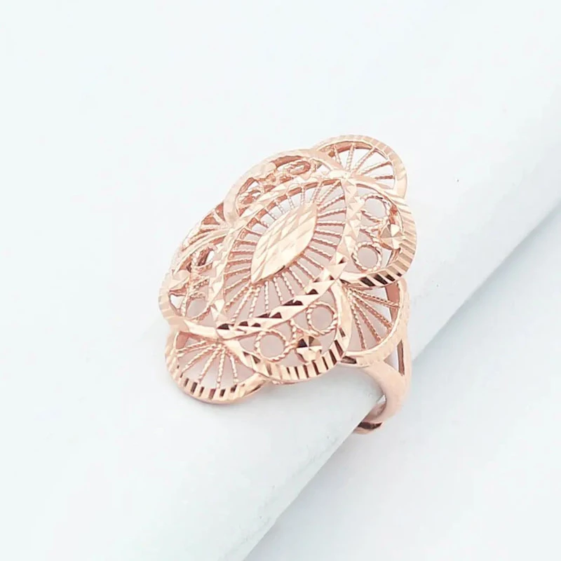 

585 Purple Gold 14K Rose Gold High End Elegant Openwork Design Engagement Jewelry Adjustable Index Finger Rings for Women charm