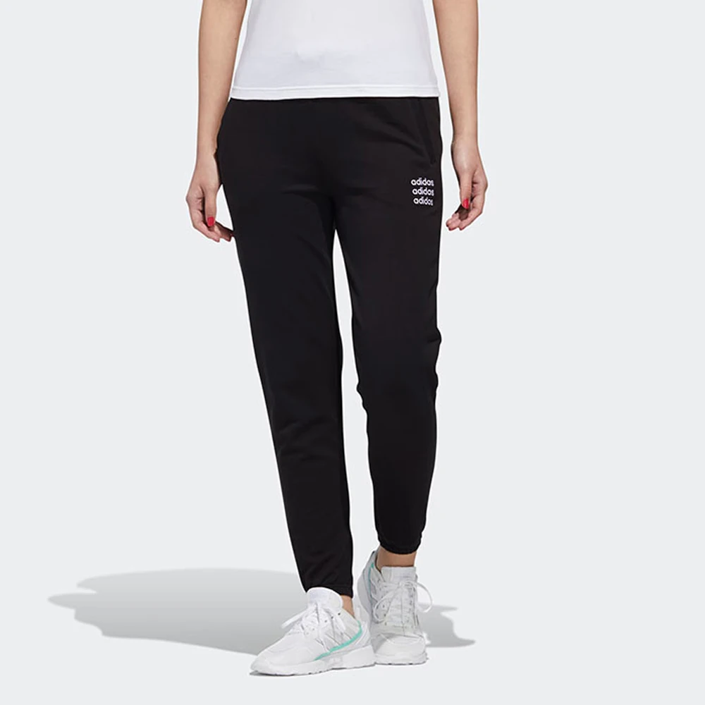 

Adidas Women's Black Track Pants, Elastic Waist, Cuffed Ankles, Stacked Logo Print, for Sports & Casual